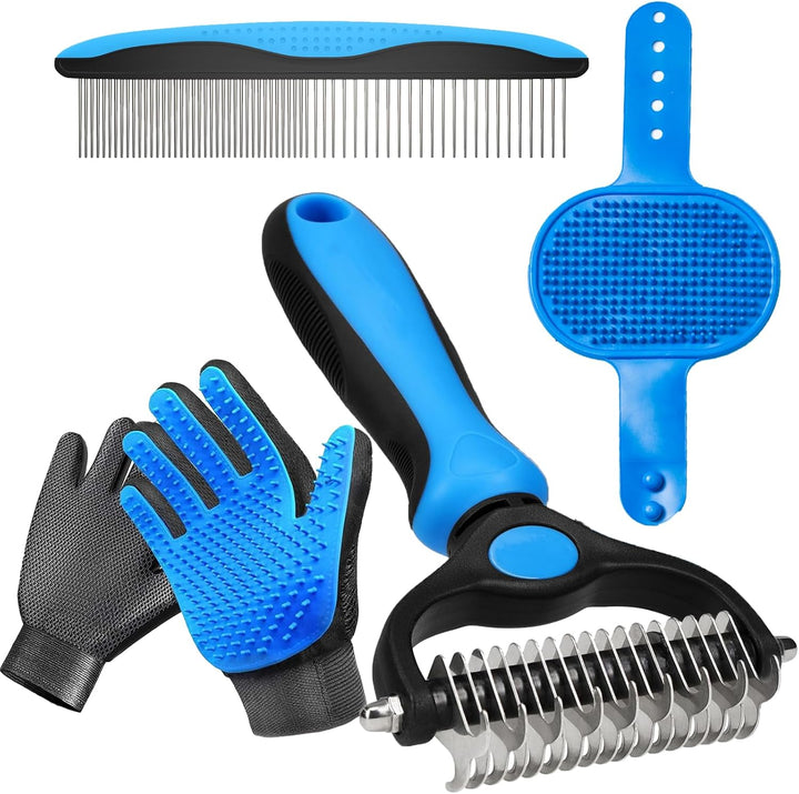 Cat & Dog Grooming Gloves for Shedding - Efficient Deshedding Pet Grooming Gloves 2-In-1 Deshedding Brush & Massage Mitt-Safe for Dogs & Cats (1 Pair Blue)