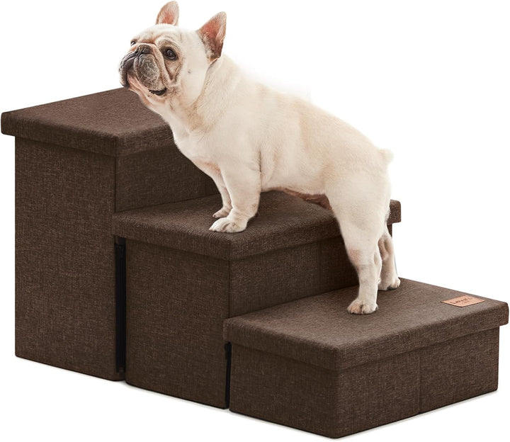 Dog Stairs for High Bed 18"H,Foldable Pet Stairs for Small Medium or Large Dogs Puppy with Storage for Bed or Couch, Cat Dog Steps Ramp with Zip up to 200 Lbs(Solid Grey,3 Steps No Condo)