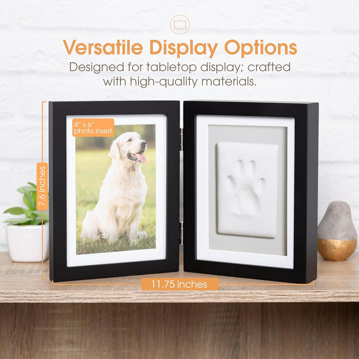 Pet Paw Print Photo Frame with Clay Imprint Kit - Wooden Pet Paw Print Frame, DIY Memorial Keepsake for Cats and Dogs, No Mess Clay for Perfect Pawprints, Ideal Home Decor and Gift, Black