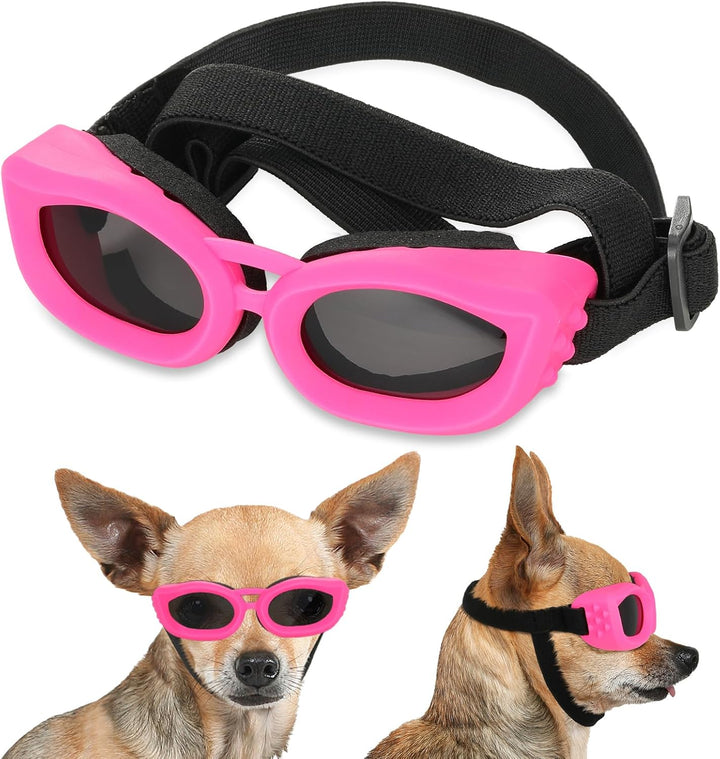 Small Dog Sunglasses UV Protection Goggles Eye Wear Protection with Adjustable Strap Doggy Heart Shape Anti-Fog Sunglasses for Pet Dogs Sun Glasses Doggie Windproof Glasses, Pink