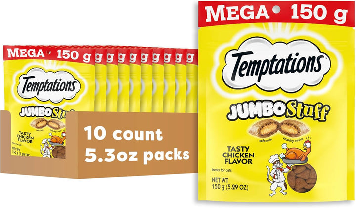 Jumbo Stuff Crunchy and Soft Cat Treats, Tasty Chicken Flavor, 14 Oz. Tub