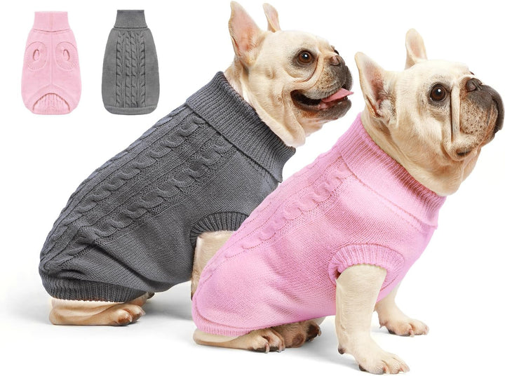 2 Pack Dog Sweaters for Small Dogs - Puppy Medium Warm Clothes in Winter, Turtleneck Pullover Design for Boy Girl Pet, Doggie, Cat, Kitten Chihuahua Bulldog Pug Beagles (M, Grey, Pink)
