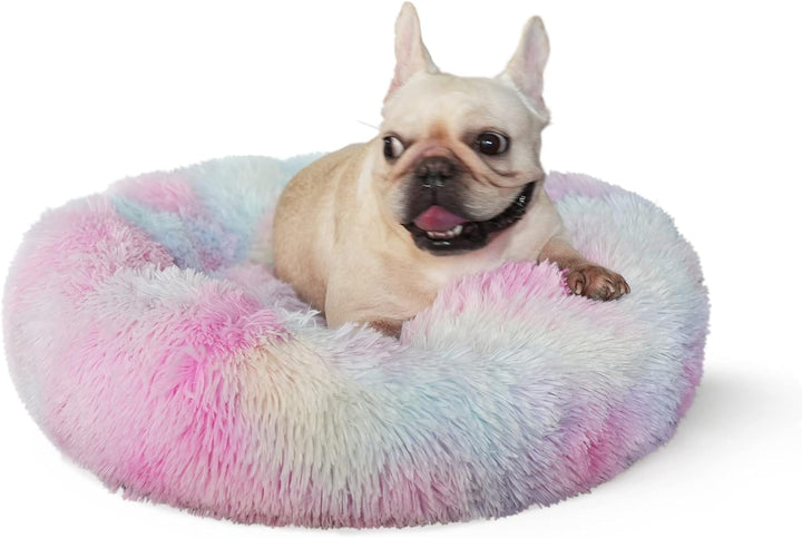 Small Calming Dogs Bed for Small Dogs Anti-Anxiety Machine Washable Fluffy Luxury Anti-Slip Waterproof Mute Base Warming Cozy Soft Pet Puppy round Bed