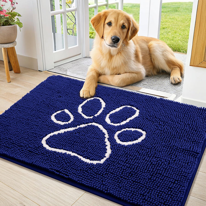 Dog Door Mat for Muddy Paws, Absorbent Dirt Trapper Non Slip Quick Dry Washable Chenille Mat for Mud Dogs, Entry Rug for Indoor and Outdoor (30X20 Inches, Grey)