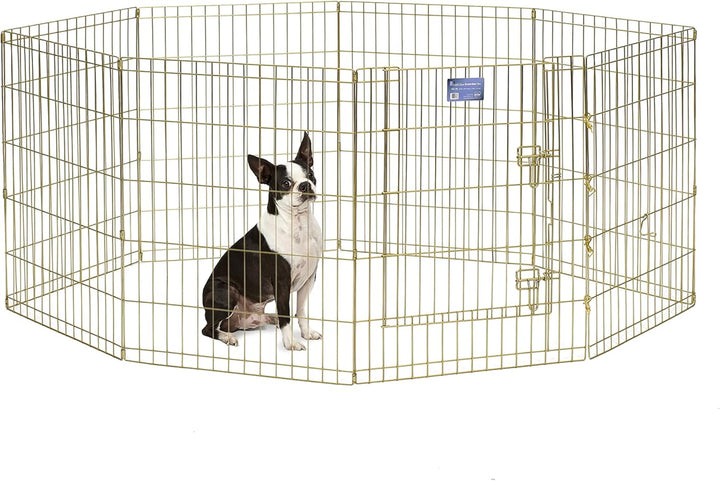 Folding Metal Puppy/Dog Exercise Pen, Indoor/Outdoor Playpen with Secure Door, Provides 16 Sq Feet of Play Space, 24-Inches Tall, Black E-Coated