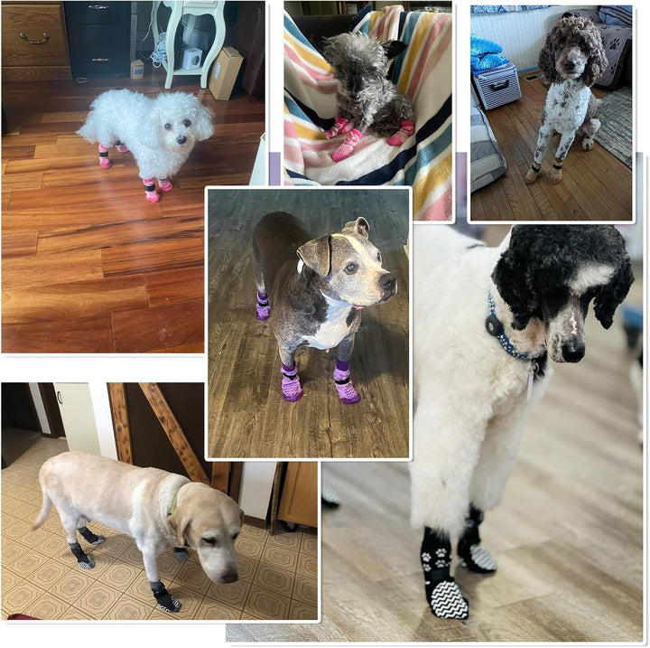 6Pcs anti Slip Dog Socks to Prevent Licking Paws, Dog Shoes for Hot Pavement, Double Sides Dog Boots & Paw Protectors Booties for Hardwood Floors with Grippers Small Medium Large Senior Dog