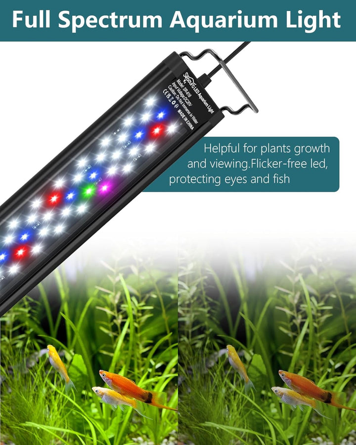 Led Aquarium Light for Plants-Full Spectrum Fish Tank Light with Timer Auto On/Off, 18-24 Inch, Adjustable Brightness, White Blue Red Green Pink Leds with Extendable Brackets for Freshwater
