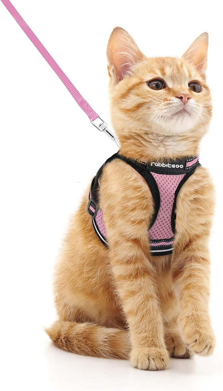 Cat Harness and Leash Set for Walking Escape Proof, Adjustable Soft Kittens Vest with Reflective Strip for Cats, Comfortable Outdoor Vest, Light Purple, S