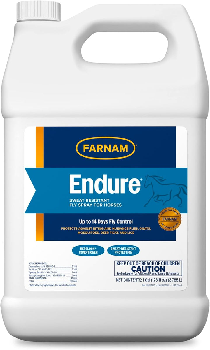 Endure Sweat-Resistant Fly Spray for Horses, Lasts up to 14 Days, Protects against Flies, Gnats, Mosquitoes, Ticks & Lice, 32 Oz.