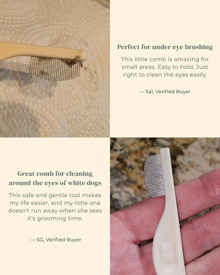 [] BRUSH on ME Gentle Facial & Eye Comb for Dogs & Cats | Smooth & Stress-Free Tear Stain Remover | Fine-Tooth Grooming Tool with Rounded Tips | Comfortable Grip for Daily Pet Grooming