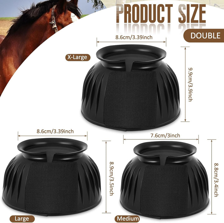 Horse Bell Boots Protect against Hoof Impact Trauma Rubber Bell Boots Horse Care for Turnout No Rub Design Comfort Quick Wrap Hook and Loop