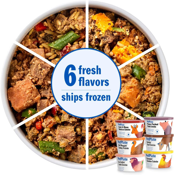 Human-Grade Fresh Dog Food Variety Pack – 6 Proteins (Beef, Chicken, Lamb, Pork, Turkey & Venison) – Wet Dog Food for All Breeds – High-Protein, Natural – 12-Oz Cups, Case of 6