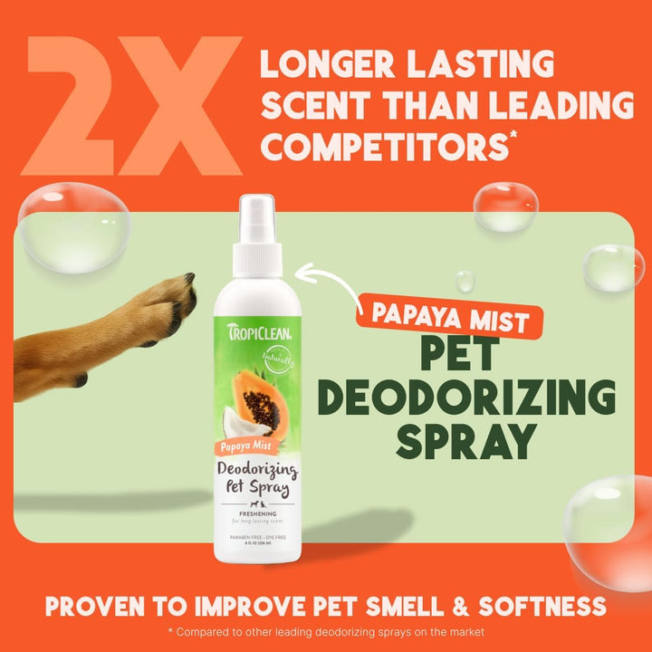 Dog Perfume, Long Lasting Papaya Cologne, Deodorizing Spray for Smelly Dogs, after Bath Detangling Spray with Vitamin E, Safe for Cats, 8Oz.