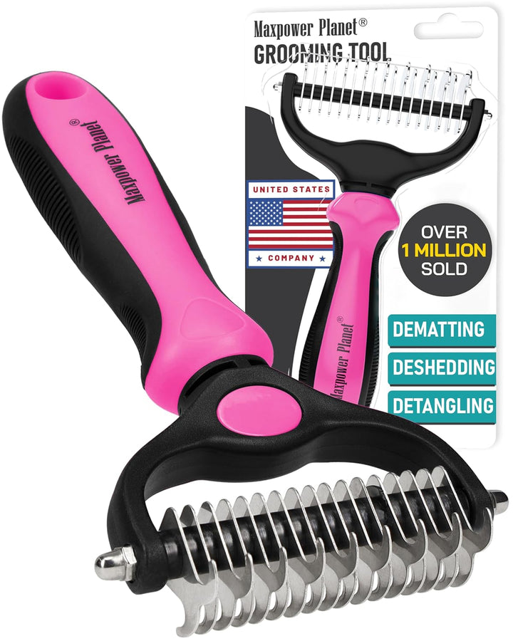 Pet Grooming Brush - Double-Sided Undercoat Rake for Dogs and Cats, Extra Wide, Reduces Shedding by 95%, White