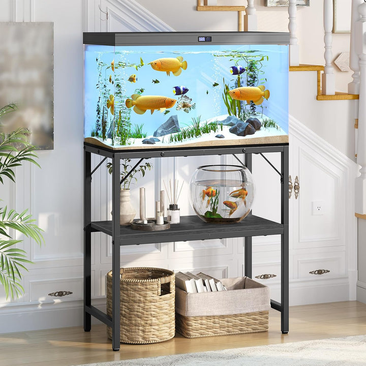 20 Gallon Fish Tank Stand, Aquarium Stand with 2-Tier Storage Shelves, Heavy Duty Breeder Turtle Terrarium Stand Rack for Home Office, 24.0" L X 11.8" W X 24.4" H, Rustic Brown FTHR2001