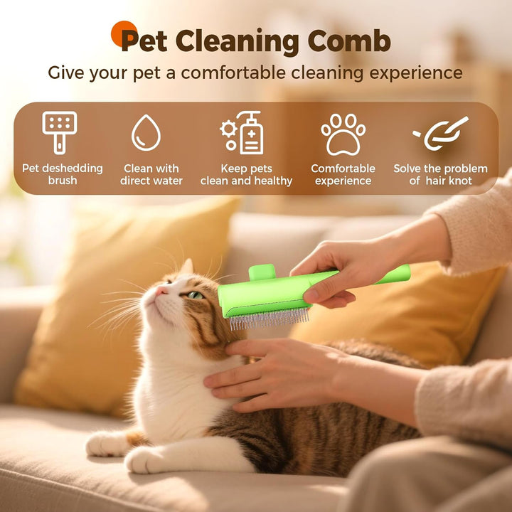 2 Pack Flea Comb for Cat Dog, 2025 Upgraded Pet Hair Removal Comb with Release Button,Self-Cleaning Pet Grooming Brush for Shedding, Massaging, Short & Long Hair (White+Green)