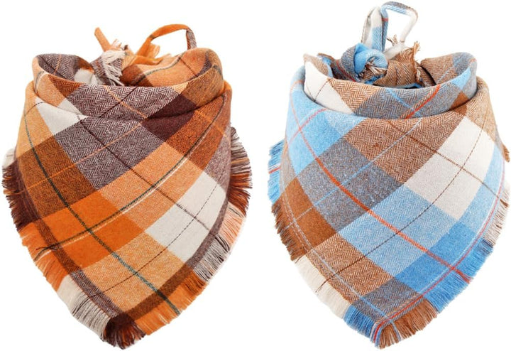 Fall Dog Bandana Autumn Thanksgiving Plaid Reversible Triangle Bibs Scarf Accessories for Dogs Pets