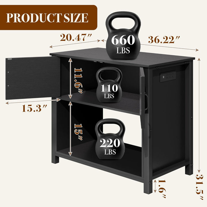 40-50 Gallon Fish Tank Stand with Power Outlets, 660LBS Capacity Heavy Duty Metal Aquarium Stand, Double Fish Tank Stand Table with Cabinet