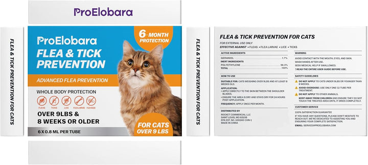 Flea and Tick Prevention for Large Cats: Waterproof Topical Cat Flea and Tick Treatment – Fast-Acting & Long-Lasting at Home Flea Control for Cats over 9 Lbs and 8 Weeks or Older – 6-Dose Supply