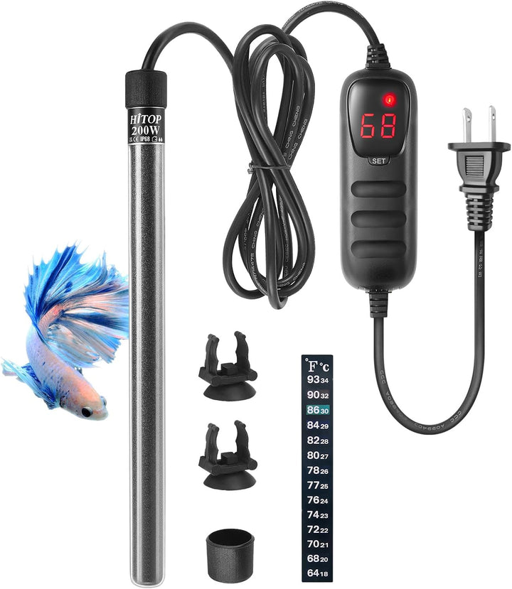 Mini Submersible Aquarium Heater - 50W Digital Heater for Fish Tank Turtle Tank 5-15 Gallon, Saltwater and Fresh Water with Temperature Controller (50W)