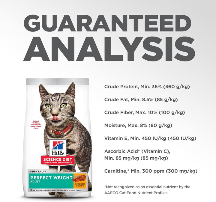 Perfect Weight, Adult 1-6, Weight Management Support, Dry Cat Food, Chicken Recipe, 7 Lb Bag