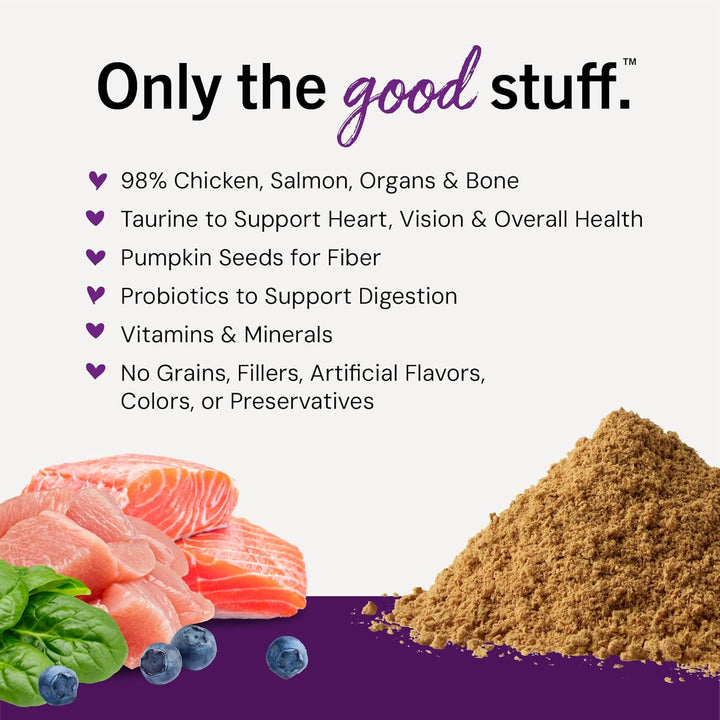 Freeze-Dried Raw Cat & Kitten Food Topper - Magical Dinner Dust - Premium Wild-Caught Salmon & Cage-Free Chicken - Grain-Free, Protein-Rich - Perfect for Picky Eaters - 7 Oz