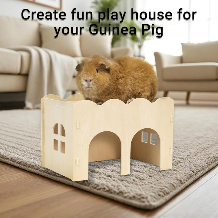 Guinea Pig House Natural Wooden Chew Proof Hideaway Hut for Guinea Pig and Other Small Pets