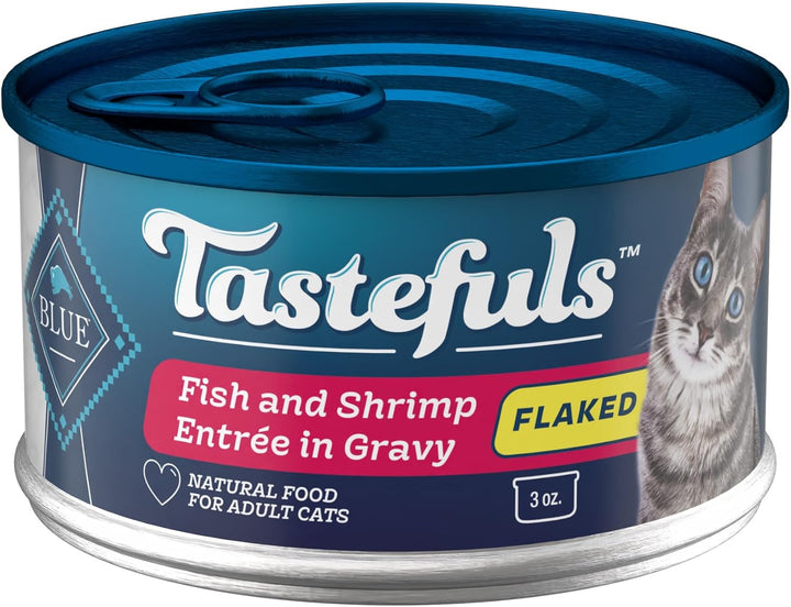 Tastefuls Flaked Wet Cat Food Variety Pack, Made with Natural Ingredients, Tuna, Chicken, Fish & Shrimp, 3-Oz Cans (12 Count, 4 of Each)