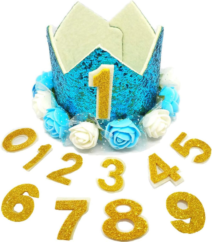 Pink Crown Dog Birthday Party Hat for Girls Reusable Birthday Party Cat Kitten Headband with 0-9 Figures Charms Grooming Accessories with Glue Pack of 1