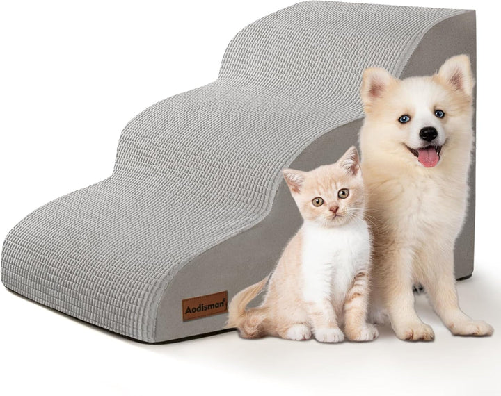 3-Step Dog Ramp and Stairs for Sofa and Chair - Non-Slip Sturdy Pet Steps for Small Dogs and Cats,15.7" H,Grey