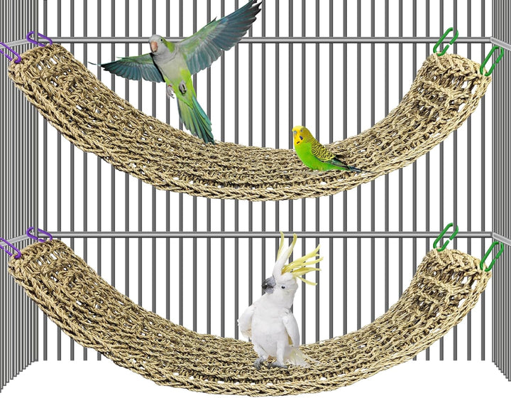 Bird Seagrass Mat 30" × 7" Parrot Natural Grass Woven Net Hammock Parakeet Climbing Rope Ladder Mat Chew Toys Cage Accessories for Pigeon Macaw Cockatiel Conure Budgie Cockatoo Rat Bearded Dragon