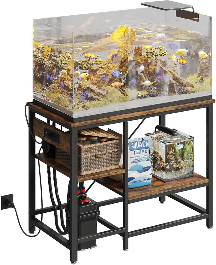 20-29-37 Gallon Fish Tank Stand with Power Outlet, 30X13 Metal Aquarium Stand with Filter Storage, 6-Leg Reptile Tank Stand with 3-Tier Adjustable Storage Shelves, 400LBS Capacity