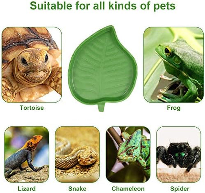 2 Pieces Leaf Reptile Food Water Bowl Plate Turtle Feeding Dishes for Tortoise Corn Snake Crawl Pet Bearded Dragon, Lizards, Gecko Drinking and Eating, 2 Sizes