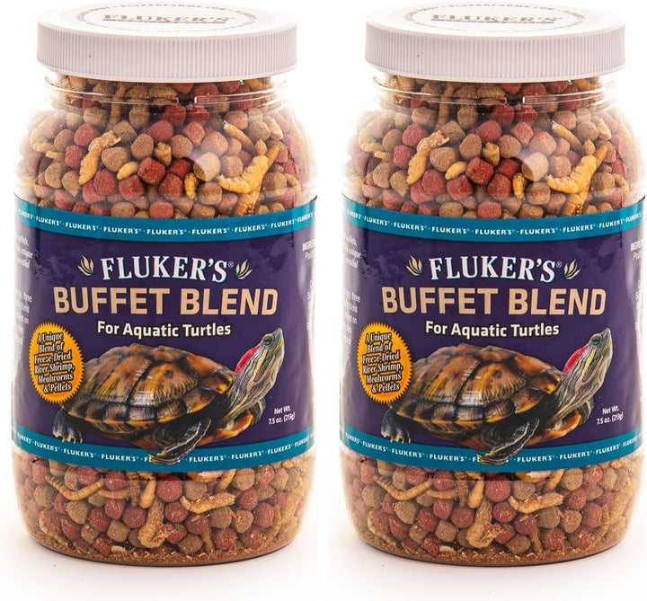 Buffet Blend Aquatic Formula, Turtle Food with Freeze, Dried Shrimp, Mealworms, and Vitamin Enriched Pellets, 7.5 Oz
