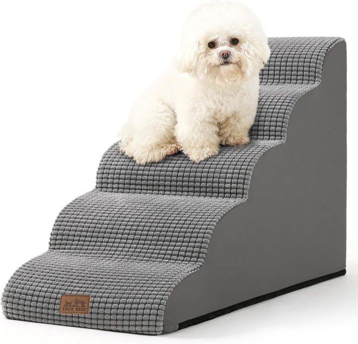 Dog Stairs for Small Dogs 15.7" H, Curved Dog Step for Puppy, Older Cat, Medium Pet Ramp for Sofa, Couch or Chair, Ladder with High Density Foam, 15.7X22.4X15.7 Inch, 3 Step, Beige