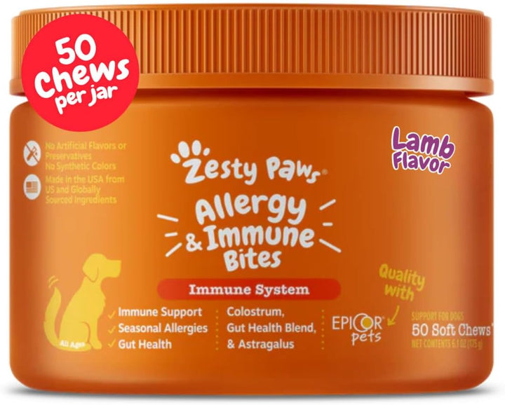 Dog Allergy Relief- Dog Itching Skin Relief- Dog Probiotics for Itchy Skin and Itchy Ears- Dog Allergy Paw Relief- Dog Allergy Chews- Dog Itch Relief - Dog Skin Allergy Relief - Lamb - 90Ct