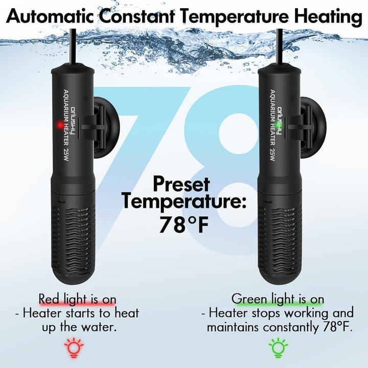 25W Small Submersible Aquarium Heater, Constant Temperature Betta Fish Tank Heater of 78℉For 1-6 Gallons Freshwater & Saltwater Tanks