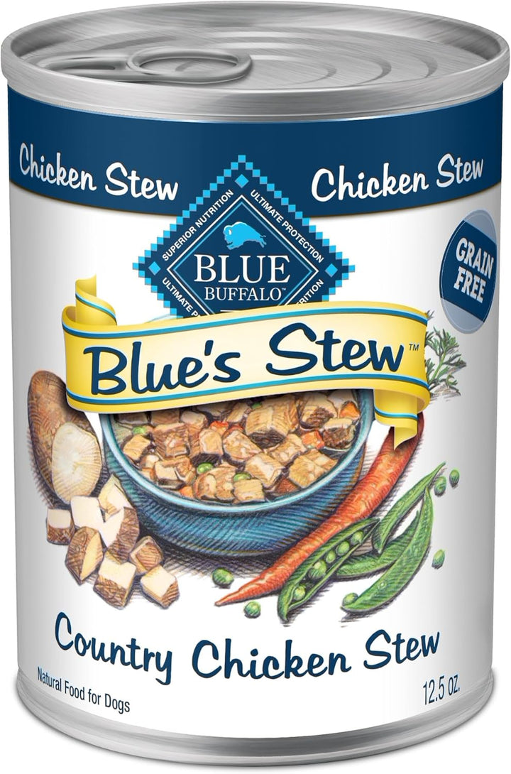 Blue'S Stew Natural Wet Dog Food, Made with Natural Ingredients, Hearty Beef and Country Chicken Variety Pack, 12.5-Oz Cans, 6 Count