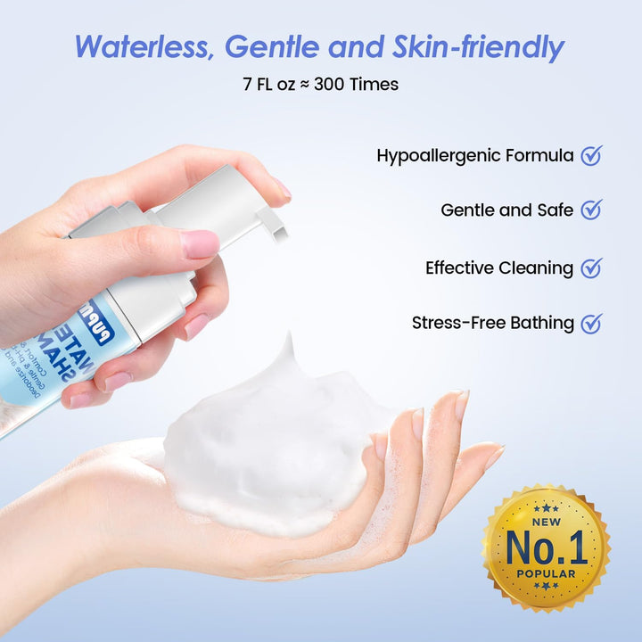 Cat Waterless Shampoo with Brush - No Rinse Formula for Quick Clean between Baths, Hypoallergenic & Detangling, Reduce Itchy Skin Shedding & Odor Control,Vet-Recommended for Kittens/Senior Cats