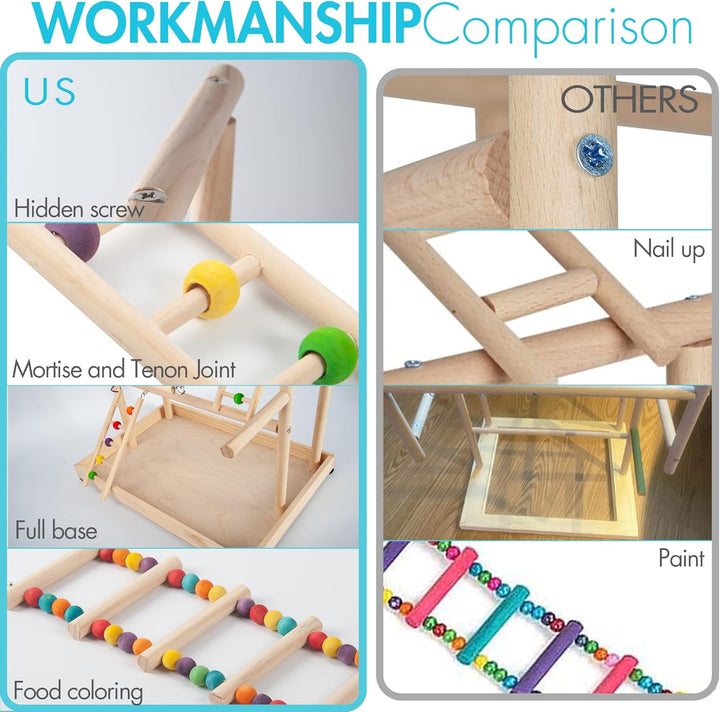 Parrot Playground Large 4 Layers - Small Bird Playground Parakeet Play Stand Bird Gym Parrots Playpen Play Playstand Parrot Tree for Cockatiel Lovebirds Conure Cockatoos Finch Budgies