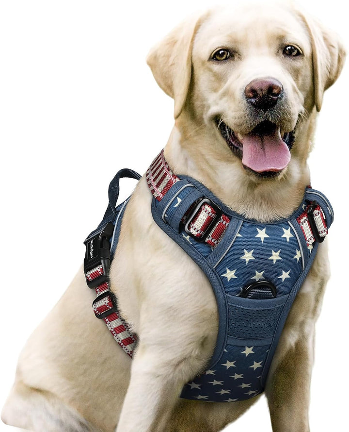 Dog Harness No Pull with 2 Leash Clips, Adjustable Soft Padded, Reflective Oxford No Choke Pet Vest with Easy Control Handle for Large Dogs, Black, L