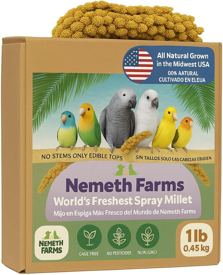 Premium Non-Gmo Spray Millet Treat | Hand-Harvested Bird Snack | 100% Edible Tops | Sun-Dried Supplement for Parakeets, Cockatiels, Finches, Lovebirds, Canaries