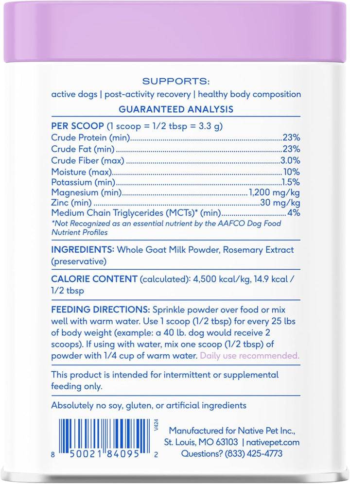 Goat Milk for Dogs - Organic Goat Milk Powder for Dogs and Cats - Puppy Formula Dairy Replacement Packed with Protein & Vitamins for Immunity, Recovery & Growth for Active Pups - 60 Scoops