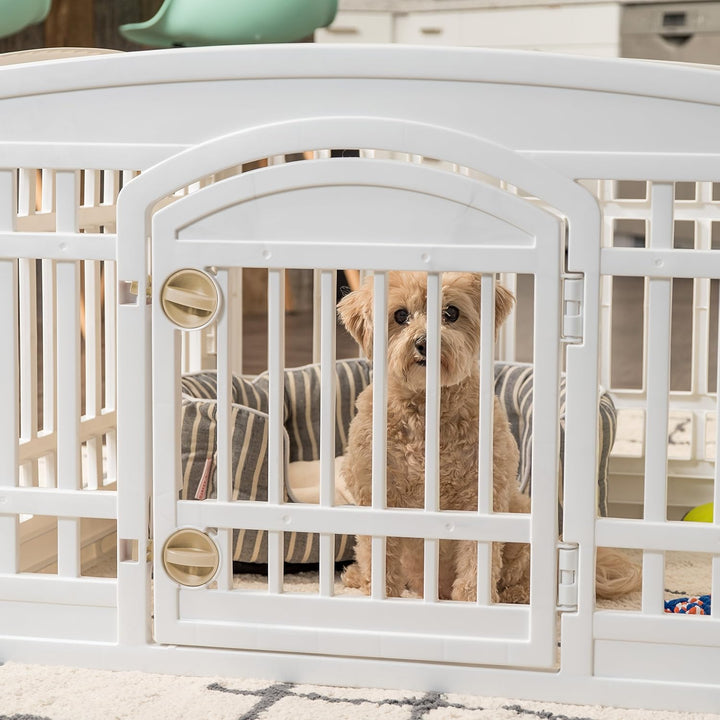 IRIS USA 24" 4-Panel Dog Playpen with Door, 35 X 35 X 24, Puppy Playpen, Dog Play Pen Indoors, Pet Fence, Puppies/Small Dogs, White