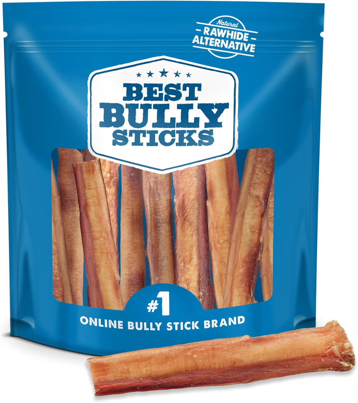 Thick 6 Inch Bully Sticks for Dogs - 5 Count (Pack of 1) - Natural, Grass-Fed Beef, Single Ingredient, Grain and Rawhide Free - Large Breeds