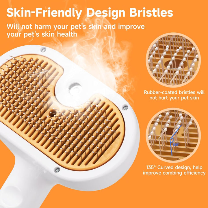 Pet Steam Brush for Dog & Cat – 3-In-1 Spray Hair Removal Comb – Steam for Shedding & Grooming – Water Brush for Long & Short Haired Pets – Spritz Defur Comb – Includes Waterless Shampoo