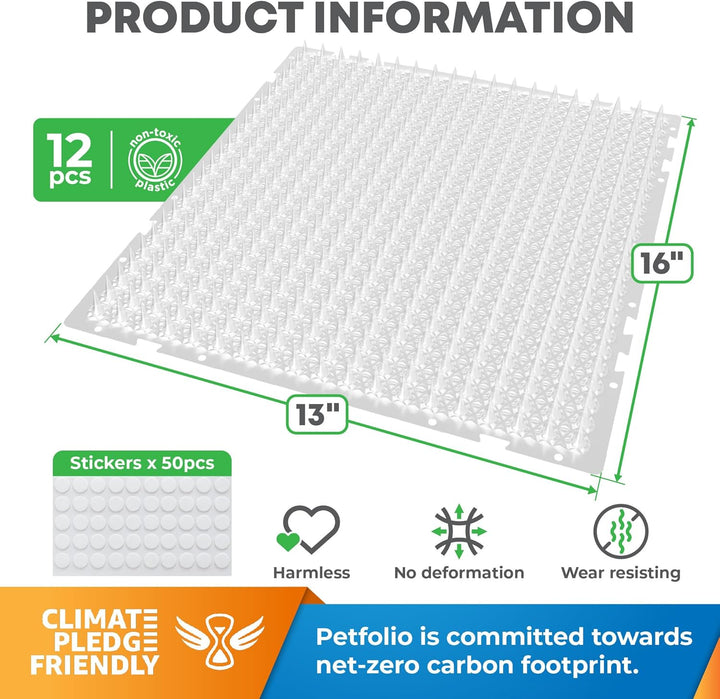 12 Pack Scat Mat for Cats - 16 X 13 Inch Cat Spike Mat with 1 Inch Spike Is a Perfect Pet Training Mat Device for Cat Repellent Indoor & Outdoor to Deter Cats & Other Animals for All Seasons