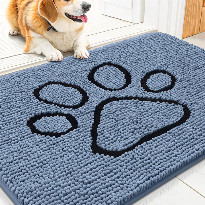Dog Door Mat for Muddy Paws, Absorbent Dirt Trapper Non Slip Quick Dry Washable Chenille Mat for Mud Dogs, Entry Rug for Indoor and Outdoor (30X20 Inches, Grey)