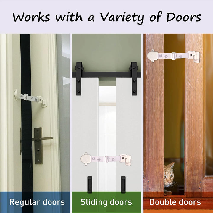 Adjustable Door Strap and Latch, Textile Cat Door Latch to Keep Dog Out of Litter Box, Economical Alternative of Pet Gates, Basic 1 Pack