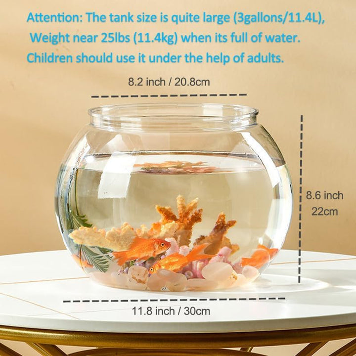 （Large Size） 3 Gallon Plastic Fish Bowl, Aquarium Fish Tank 11.5 Liters